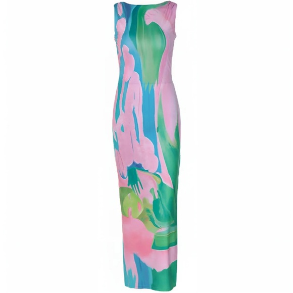 Commense Monet Garden Print Sleeveless Long Dress - Picture 1 of 12